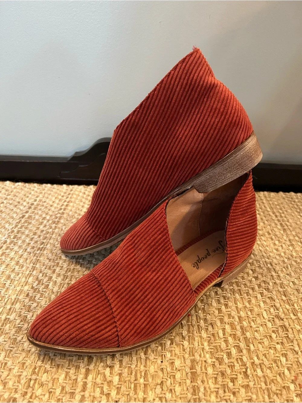 Free People Royale Flats, Corduroy Cutout Ankle Booties in Rust Orange